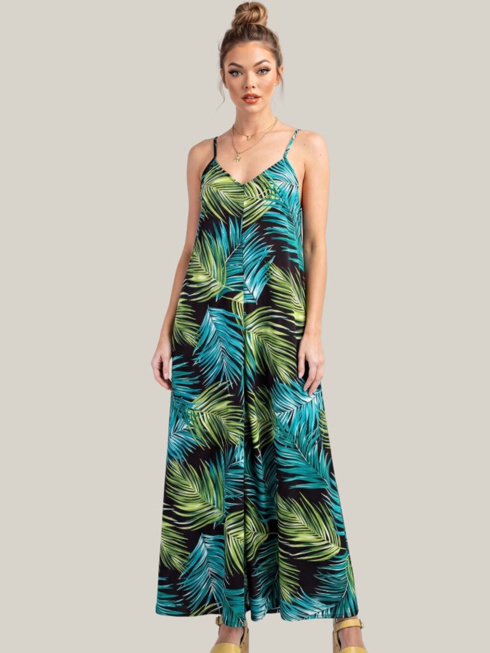 Easel Tropical Print Wide-Leg Jumpsuit — NWT